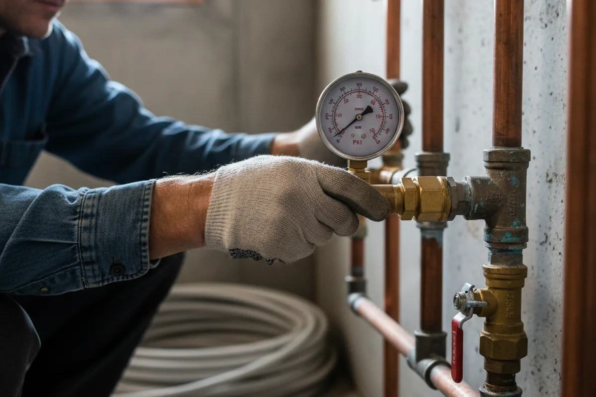 Pressure testing a repaired line during Water Line Repair in Peak